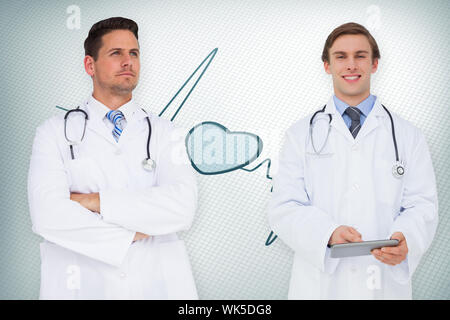 Immagine composita del team medico contro blu linea ecg con cuore Foto Stock