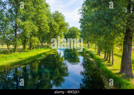 Bellissimo fiume Gacka che scorre tra gli alberi e i campi, summer view, Lika regione della Croazia Foto Stock