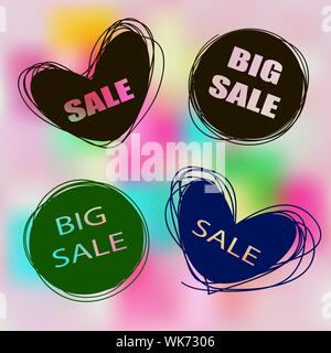 Doodle vendita tag. Vendita banner set. Le etichette per i prodotti promozionali. Le icone delle vendite Illustrazione Vettoriale