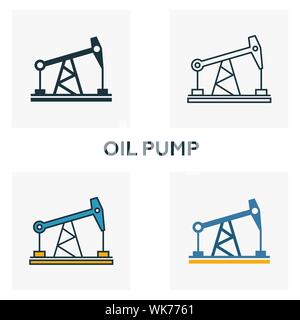 Pompa olio icon set. Quattro elementi in diversi stili dalla potenza ed energia raccolta di icone. Creative pompa olio icone riempito, contorno, colorata e piatto Illustrazione Vettoriale