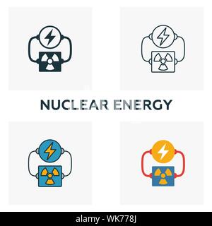 Energia nucleare icon set. Quattro elementi in diversi stili dalla potenza ed energia raccolta di icone. Creative energia nucleare icone riempito, contorno Illustrazione Vettoriale