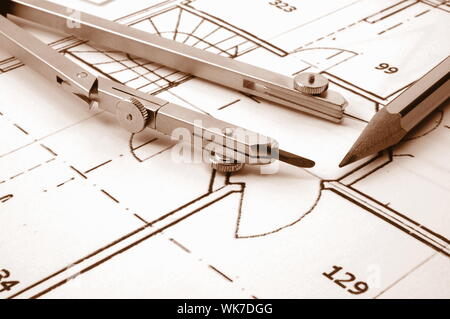 I piani per una nuova residential real esate dall'architetto Foto Stock