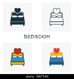 Badroom icon set. Quattro elementi in diversi stili dalla luna di miele raccolta di icone. Creative icone badroom riempito, del contorno colorato e simboli di Piana Illustrazione Vettoriale