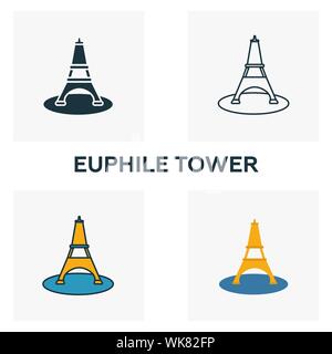 Torre Euphile icon set. Quattro elementi in diversi stili dalla luna di miele raccolta di icone. Creative torre euphile icone riempito, bordato e colorato Illustrazione Vettoriale