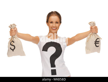 Immagine di donna con il dollaro ed euro borse firmate Foto Stock