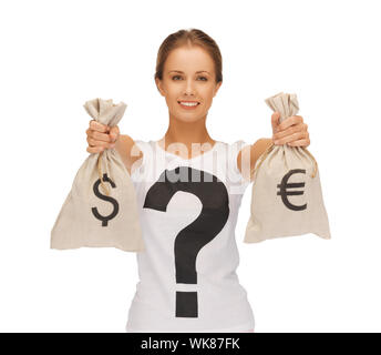 Immagine di donna con il dollaro ed euro borse firmate Foto Stock