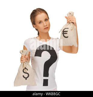 Immagine di donna con il dollaro ed euro borse firmate Foto Stock