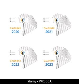 Il calendario 2020, 2021,2022 e 2023 Calendario modello.Calendar design.calendario annuale vector design modello di cancelleria.illustrazione vettoriale. Illustrazione Vettoriale