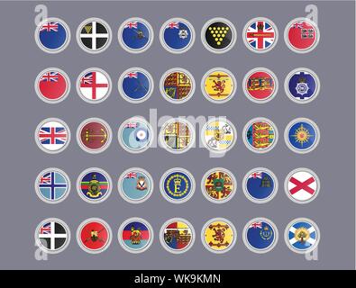 Set di icone vettoriali. Bandiere del Regno Unito. Illustrazione Vettoriale