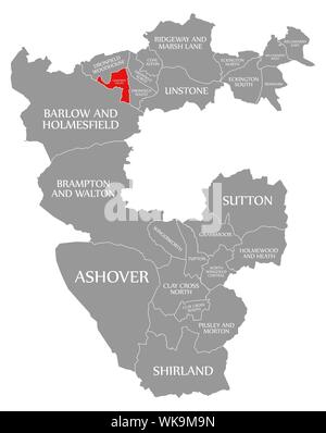 Southampton Valle evidenziata in rosso nella mappa di North East Derbyshire District in East Midlands England Regno Unito Foto Stock
