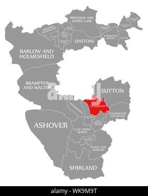 Grassmoor evidenziata in rosso nella mappa di North East Derbyshire District in East Midlands England Regno Unito Foto Stock