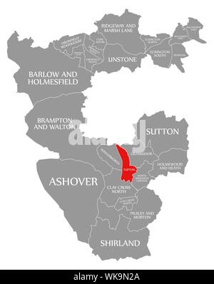 Tupton evidenziata in rosso nella mappa di North East Derbyshire District in East Midlands England Regno Unito Foto Stock
