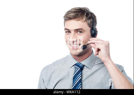 Felice giovani customer support executive Foto Stock