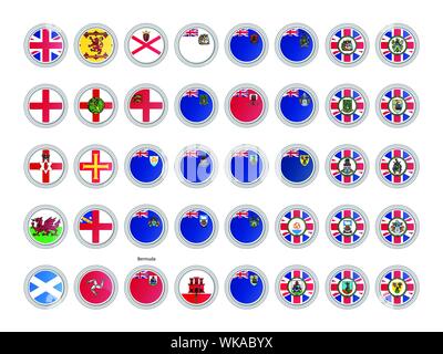 Set di icone vettoriali. Bandiere del Regno Unito. Illustrazione Vettoriale