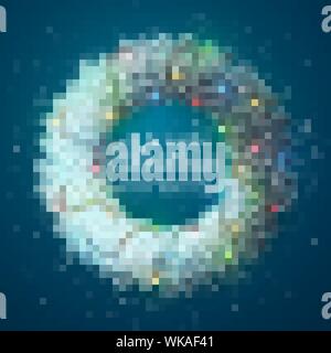 Nuovo anno e Ghirlanda di Natale. Rami di pino decorati con ghirlanda luminosa. Illustrazione Vettoriale. Illustrazione Vettoriale