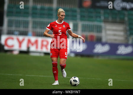 Newport, Regno Unito. 03Sep, 2019. Rhiannon Roberts del Galles le donne in azione. Le donne del Galles v Irlanda del Nord le donne, femminile UEFA EURO 2021 Campionato, gruppo c match di qualificazione a Rodney Parade di Newport South Wales martedì 3 settembre 2019. pic da Andrew Orchard/Alamy Live News Foto Stock