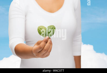 Closeup donna mano con germoglio verde Foto Stock