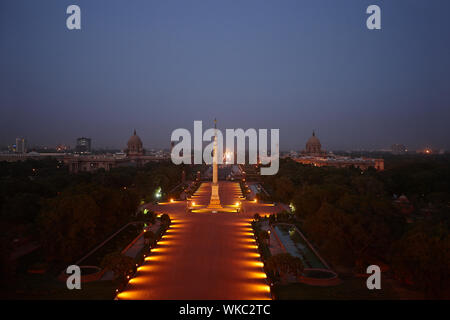 High angle view of Government building at night, Rashtrapati Bhavan, New Delhi, India Stock Photo