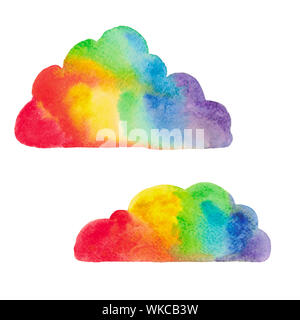 Illustrazione del dipinto a mano acquerello. Rainbow decorativo elemento di nuvole per la carta da parati in tessuto poster design composizioni di carta Foto Stock