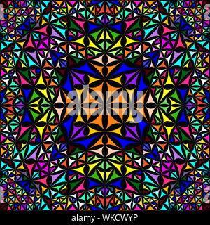 Colorato caleidoscopio di ripetizione pattern design sfondo - abstract etnica sfondo vettoriale illustrazione da triangoli curvi Illustrazione Vettoriale