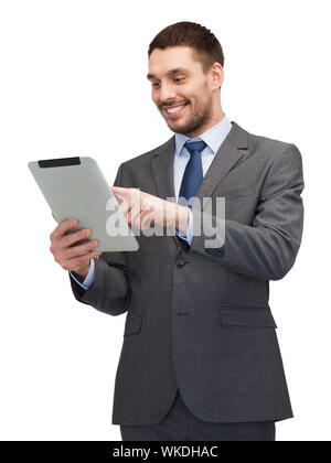 Buisnessman sorridente con tablet pc computer Foto Stock