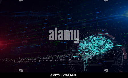 Cervello cibernetico terzi inferiore. 3d immagine sfondo digitale con spazio per i contenuti. Abstract futuristico di intelligenza artificiale, macchina learni Foto Stock