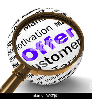 Lente di ingrandimento offrono definizione mostra prezzi speciali sconti o promozioni Foto Stock