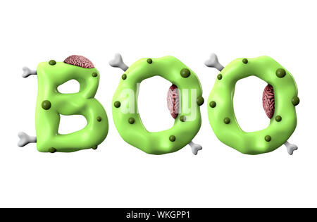 Boo halloween parola fatta da zombie verde scritte Foto Stock