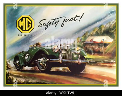 Anni Cinquanta mg TF British Vintage Auto sportiva Poster pubblicitari brochure 'Sicurezza' veloce da artista grafico Ortografia 1953 Foto Stock