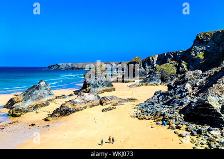 Vista panoramica di Bedruthan Steps, Cornwall, Regno Unito Foto Stock