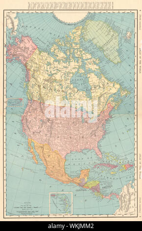 America del nord. Dominio del Canada. Stati Uniti. RAND MCNALLY 1906 mappa vecchia Foto Stock