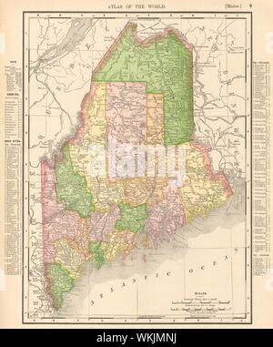 Stato del Maine mappa che mostra le contee. RAND MCNALLY 1906 antichi grafico del piano Foto Stock