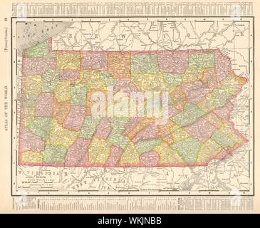 Stato della Pennsylvania mappa che mostra le contee. RAND MCNALLY 1906 antica Foto Stock