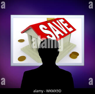 Salva su Casa uomo significa risparmio per deposito o Home Foto Stock