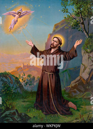 San Francesco di Assisi (c1182-1226) riceve le stimmate da un serafico Angelo nel 1224 Foto Stock