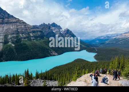 Banff, Lug 26: molte persone di scattare la foto al Lago Peyto il Lug 26, 2019 a Banff, Canada Foto Stock