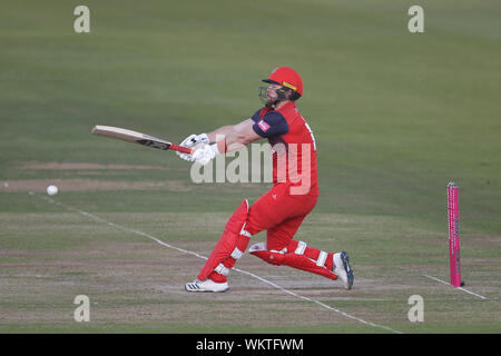 Chester le street, Regno Unito. 4° settembre 2019. Lancashire del fulmine Steven Croft batting durante la vitalità di Blast T20 match tra Lancashire e Essex a Emirates Riverside, Chester le street mercoledì 4 settembre 2019. (Credit: Mark Fletcher | MI News) Credito: MI News & Sport /Alamy Live News Foto Stock