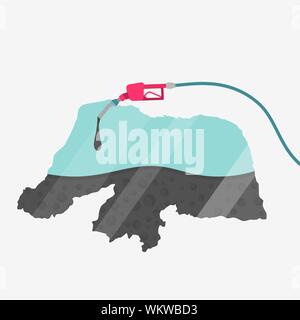 Mappa di Rio Grande do Norte essendo alimentato da olio. Pompa del gas alimentato mappa. Sulla mappa vi è la riflessione di vetro. Stato brasiliano. Concettuale. La produzione di olio Illustrazione Vettoriale