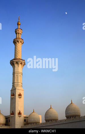 Minareto. Mosquée Sheikh Zayed. 1995. Abou Dhabi. / Moschea Sheikh Zayed. 1995. Emirato di Abu Dhabi. Foto Stock