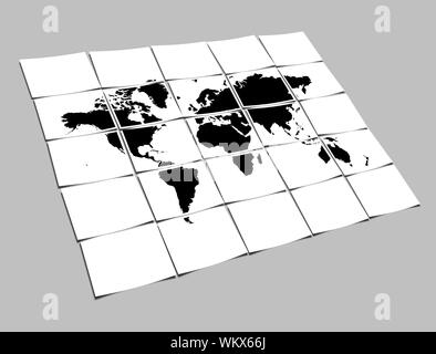 Mappa mondo Concetto di separate nota Paper sfondo astratto Foto Stock