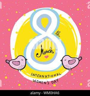 Giornata internazionale della donna 8 marzo carino uccello cartoon vettore illustrazione Illustrazione Vettoriale