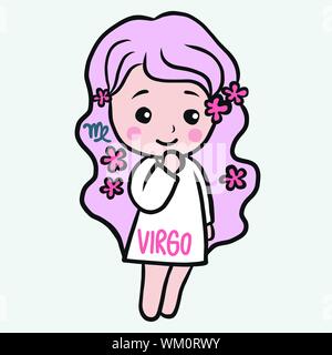 Virgo ragazza oroscopo cartoon illustrazione vettoriale doodle style Illustrazione Vettoriale