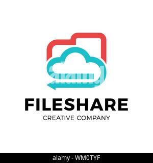 Il cloud di condivisione file di logo Tech Progettazione del modello con cartella e freccia. Illustrazione Vettoriale