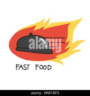 Fast food che serve su fuoco logo cartoon illustrazione vettoriale Illustrazione Vettoriale