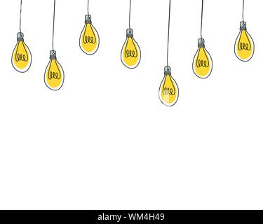 Lampadina appesa cartoon doodle illustrazione vettoriale con copia di sfondo spazio Illustrazione Vettoriale