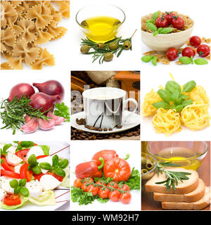 Il cibo italiano collage fatto da nove fotografie Foto Stock