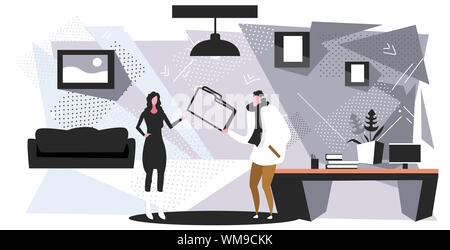 Paio di colleghi di condivisione dati privati business man dando i documenti confidenziali cartella per donna di trasferimento di file office concetto interno schizzo orizzonte Illustrazione Vettoriale