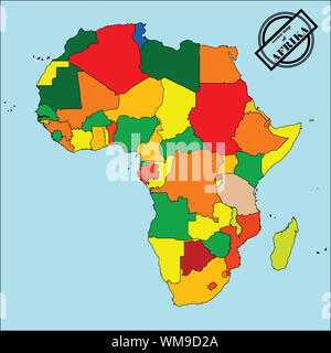Mappa Politico di africain colori, facile da modificare, copiare, incollare e spostare i paesi Foto Stock
