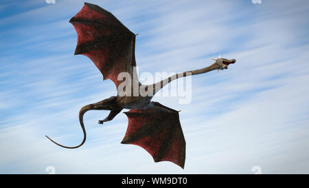 Drago, una gigantesca creatura alata battenti velocemente attraverso l'aria Foto Stock