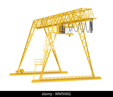 Giallo ponte del gantry crane, semigiro, isolati su sfondo bianco Foto Stock